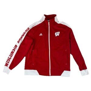 Wisconsin Badgers Full Zip Jacket Men's Medium Red Adidas Warmup Track Sport‎